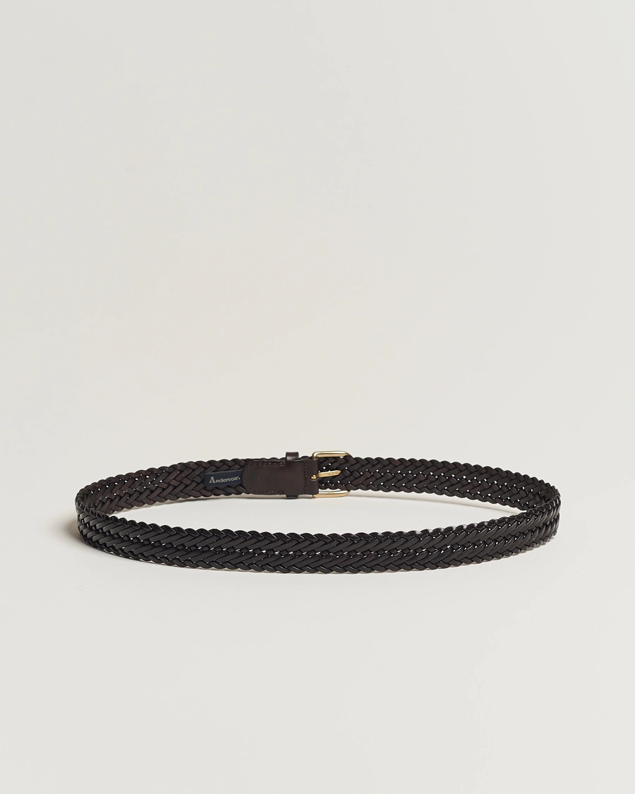 Herren |  | Anderson's | Woven Leather Belt 3 cm Dark Brown