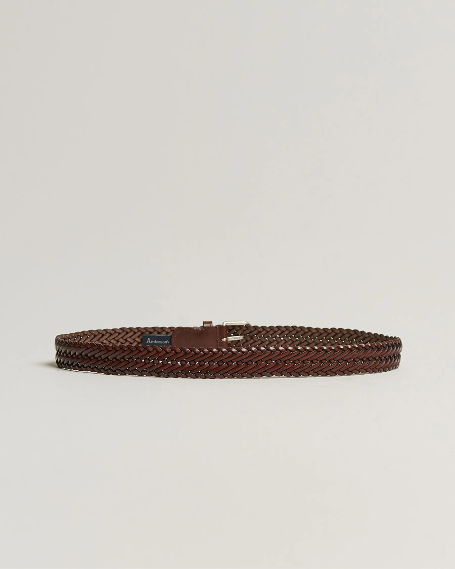Herren | Italian Department | Anderson's | Woven Leather Belt 3 cm Cognac