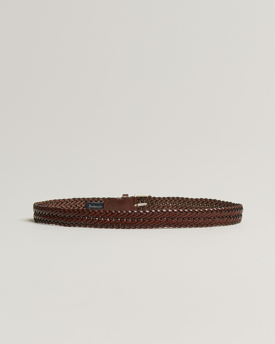 Herren | Italian Department | Anderson's | Woven Leather Belt 3 cm Cognac