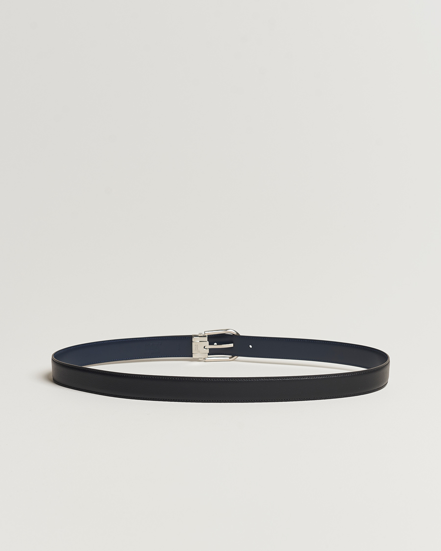 Men | Accessories | Montblanc | Reversible Horseshoe Leather Belt 30mm Blue/Black Grain