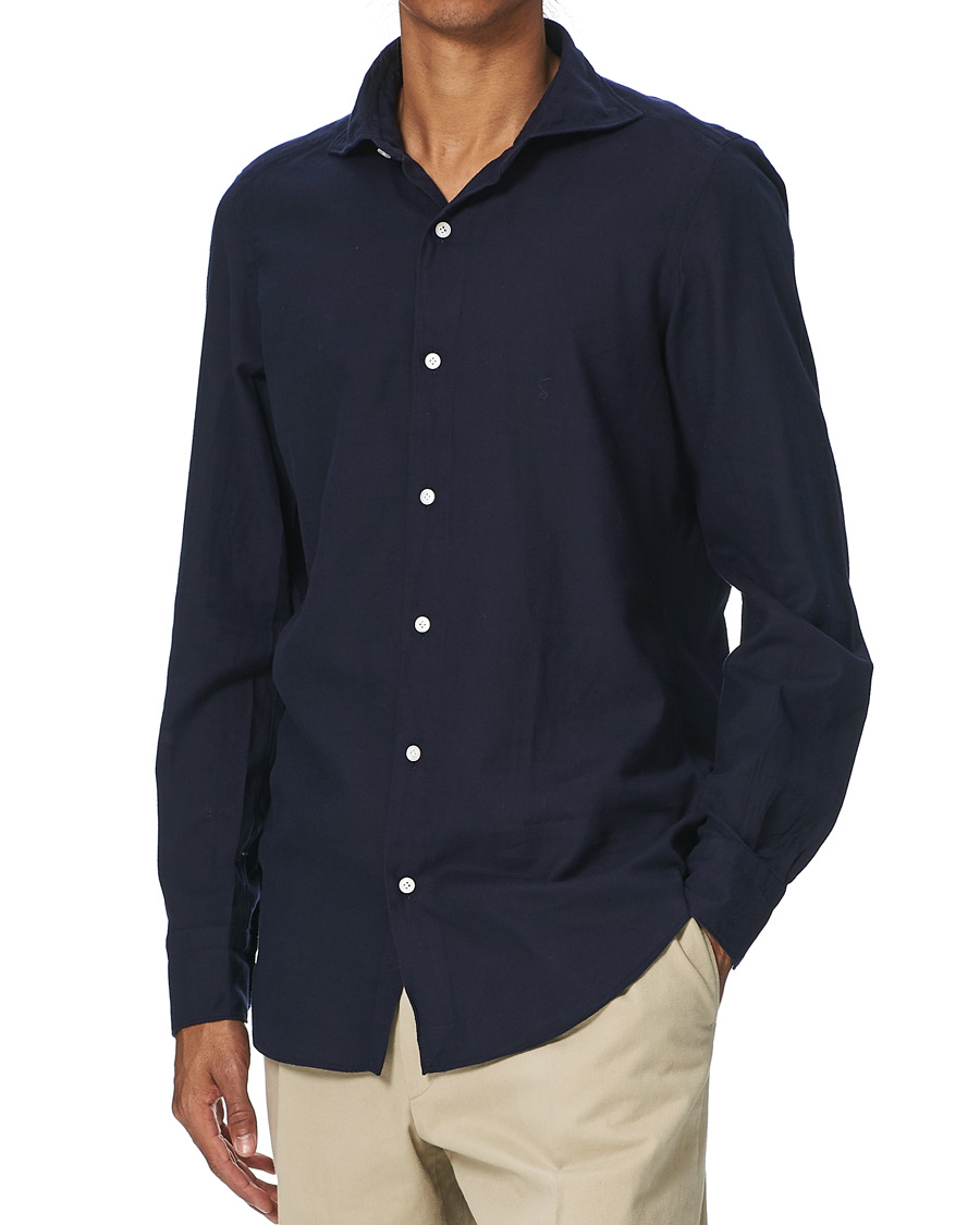 Herren | Hemden | Finamore Napoli | Tokyo Slim Fit Flannel Shirt Navy