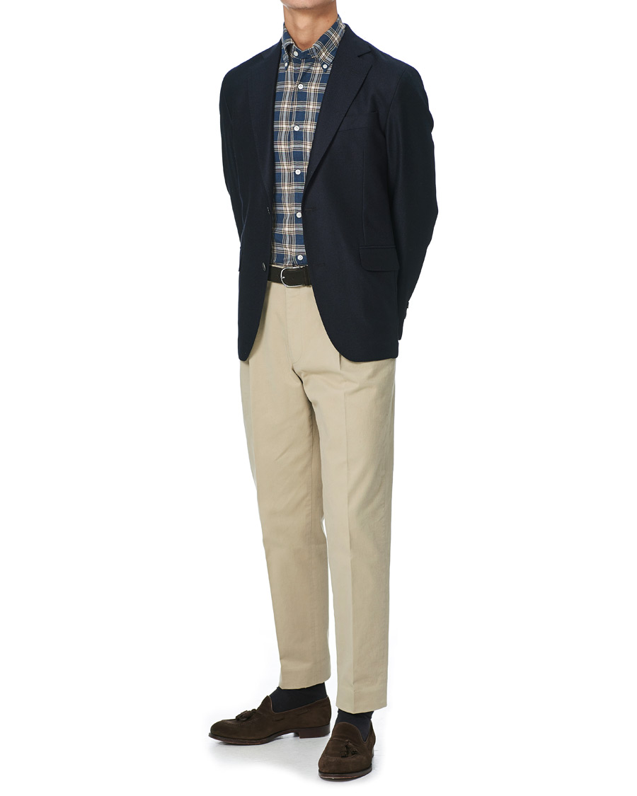 Herren | Hemden | Finamore Napoli | Tokyo Slim Fit Flannel Button Down Shirt Navy