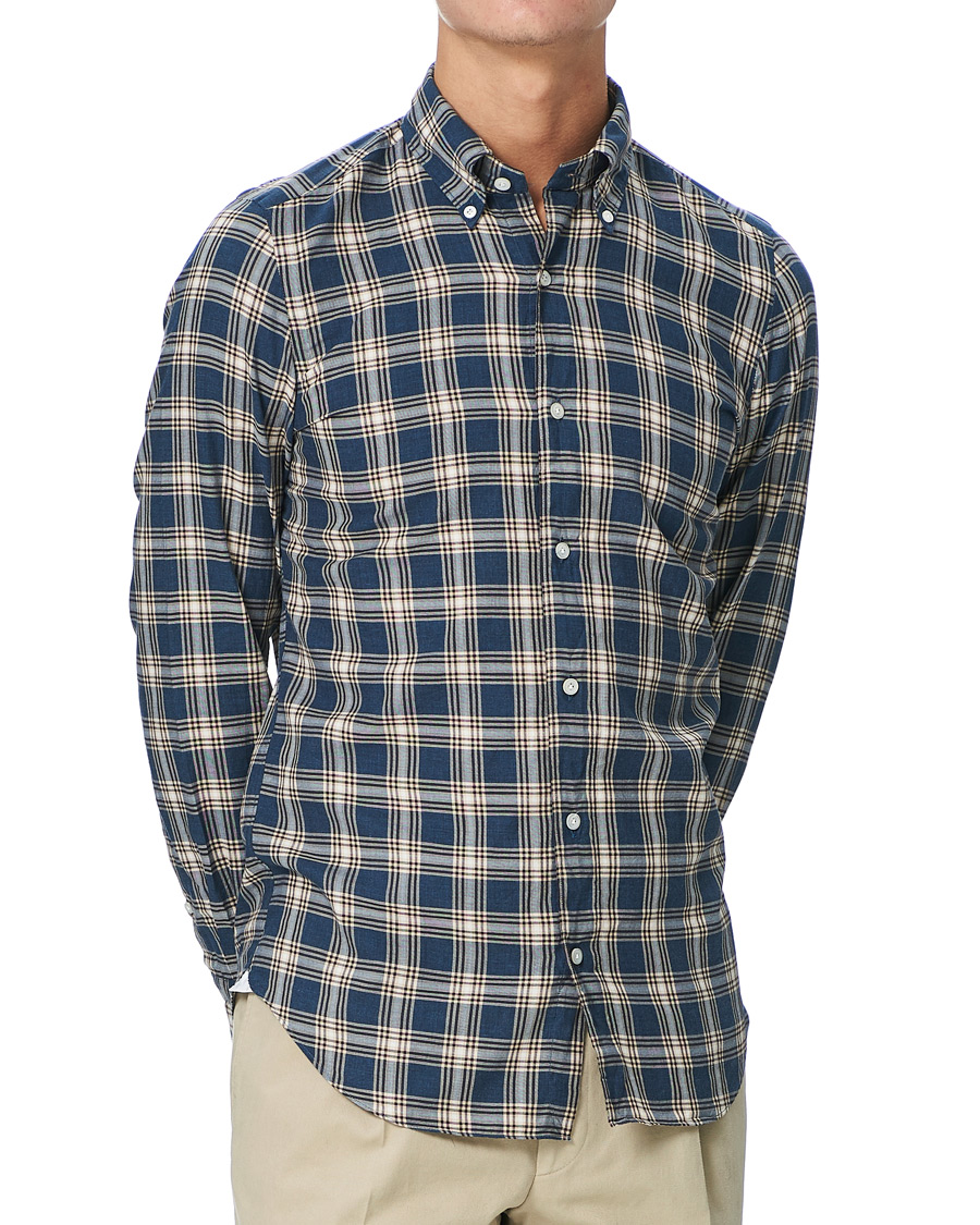 Herren | Hemden | Finamore Napoli | Tokyo Slim Fit Flannel Button Down Shirt Navy