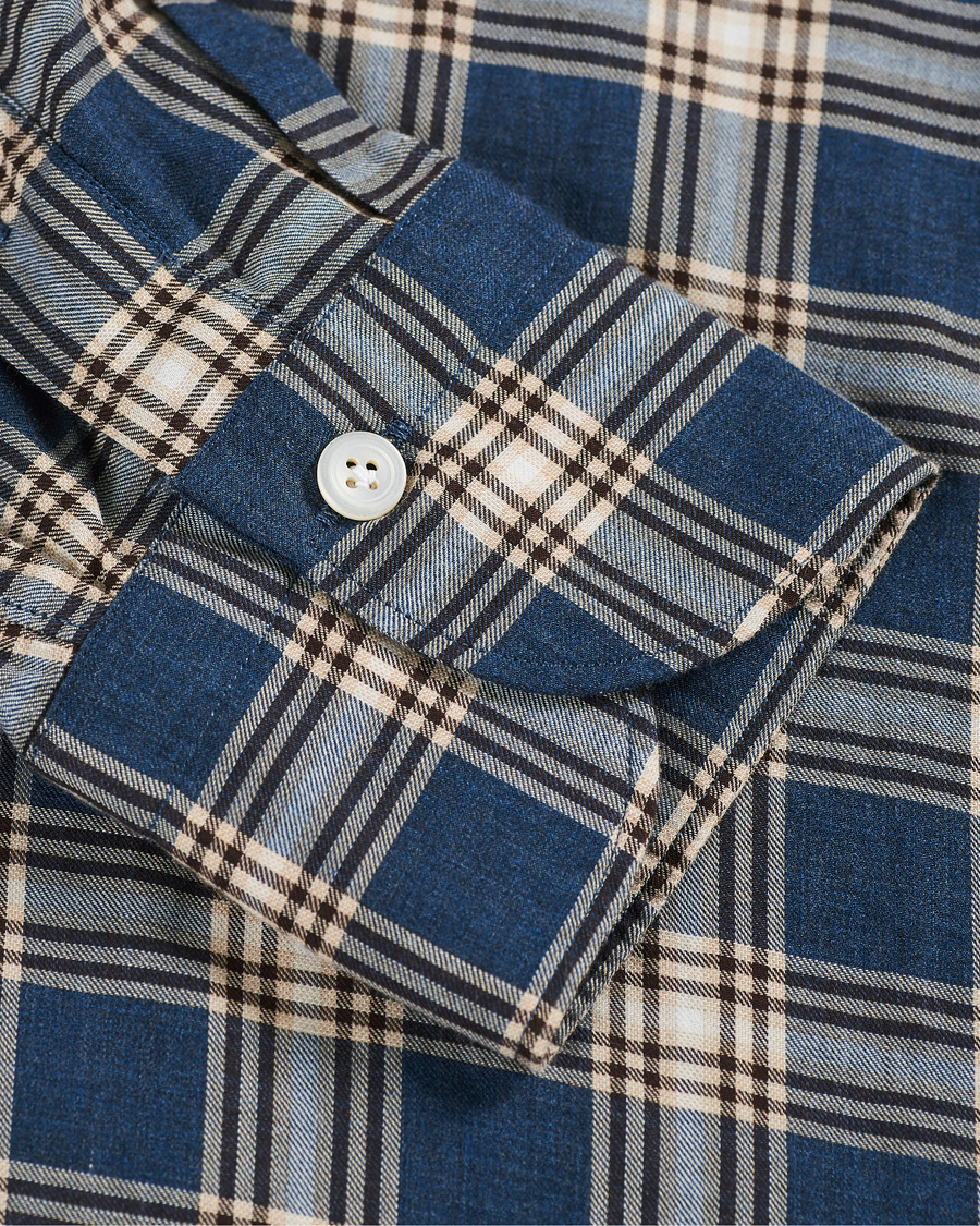 Herren | Hemden | Finamore Napoli | Tokyo Slim Fit Flannel Button Down Shirt Navy