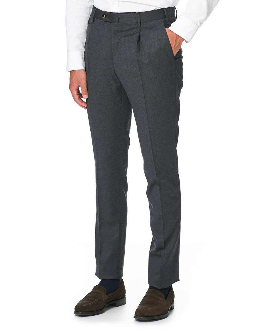 Herren |  | PT01 | Gentleman Fit Pleated Flannel Trousers Grey Melange