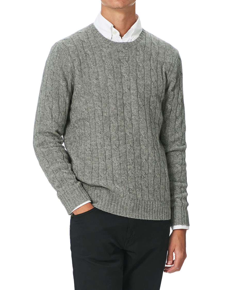 Herren | Pullover | Polo Ralph Lauren | Cashmere Cable Crew Neck Sweater Fawn Grey Heather