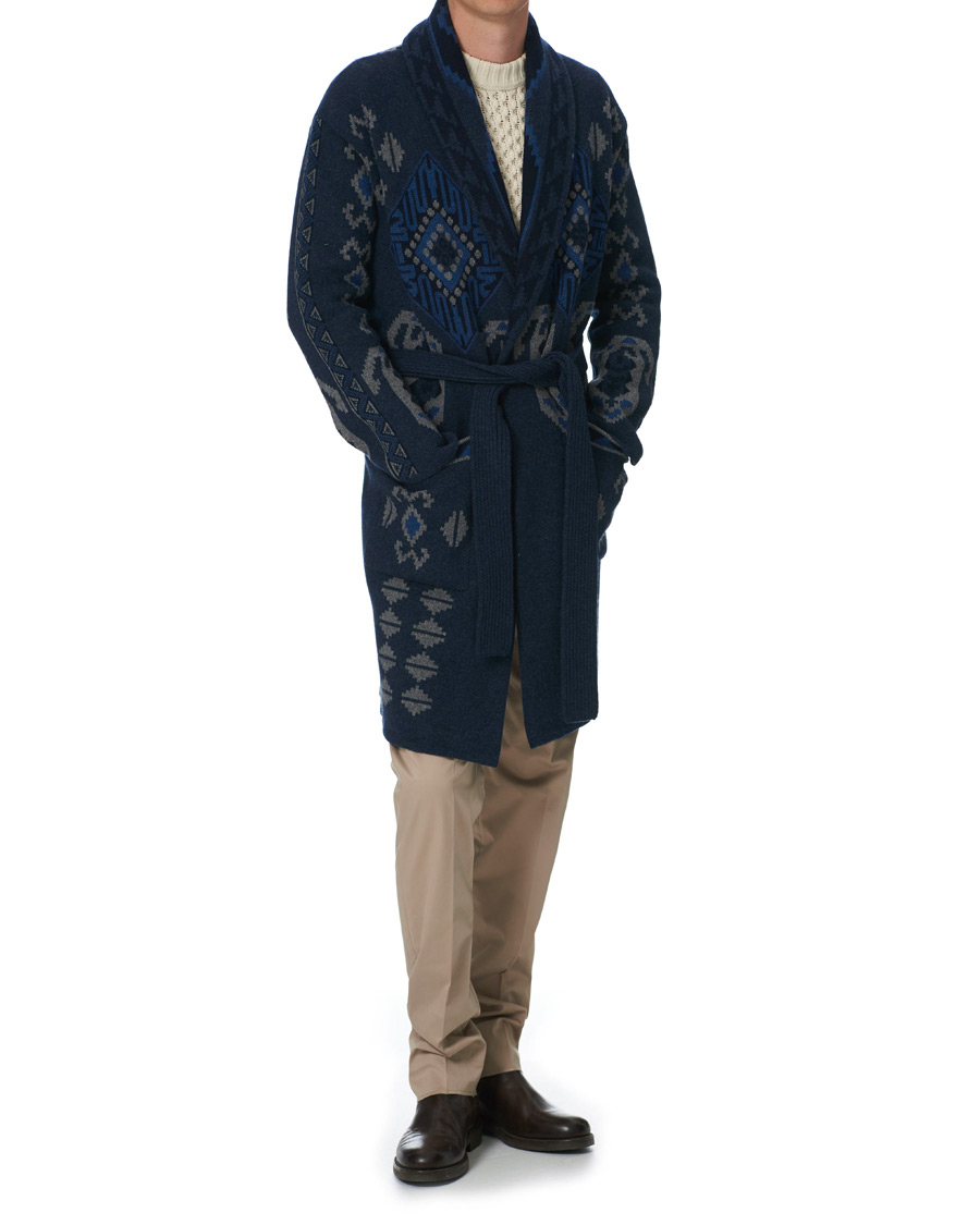 Herren | Schlafanzüge & Bademäntel | Etro | Wool Jacquard Shawl Robe Navy