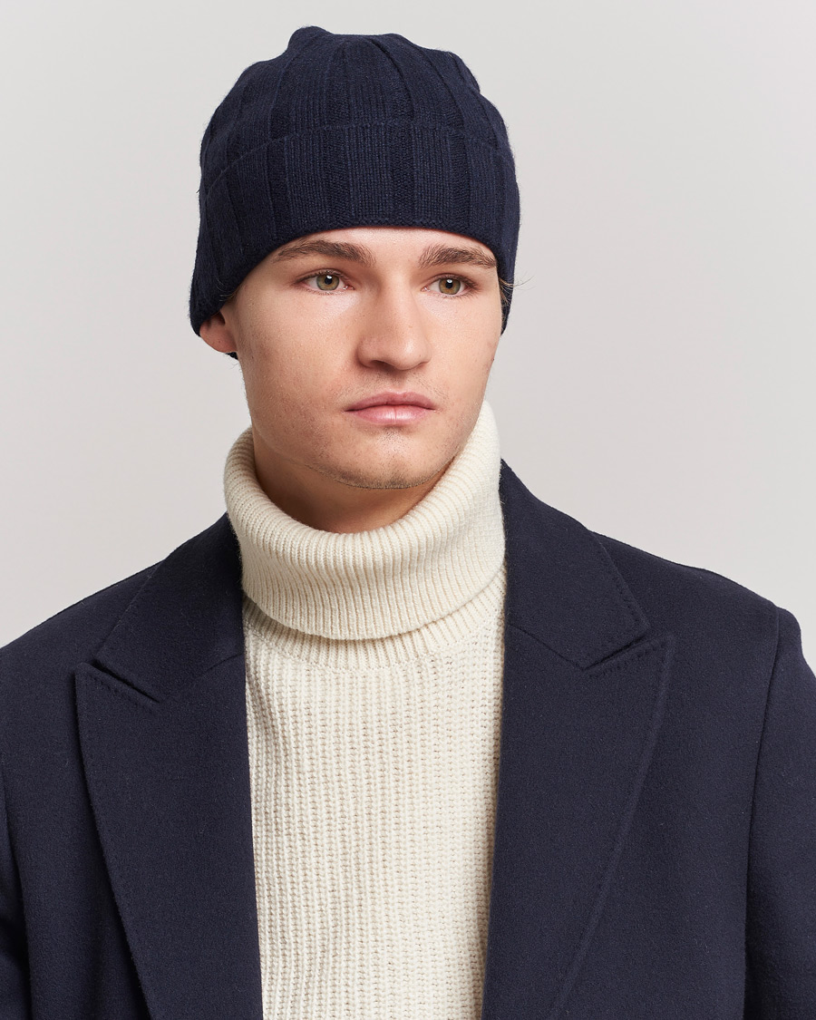 Herren | Amanda Christensen | Amanda Christensen | Block Rib Knitted Cashmere Cap Navy