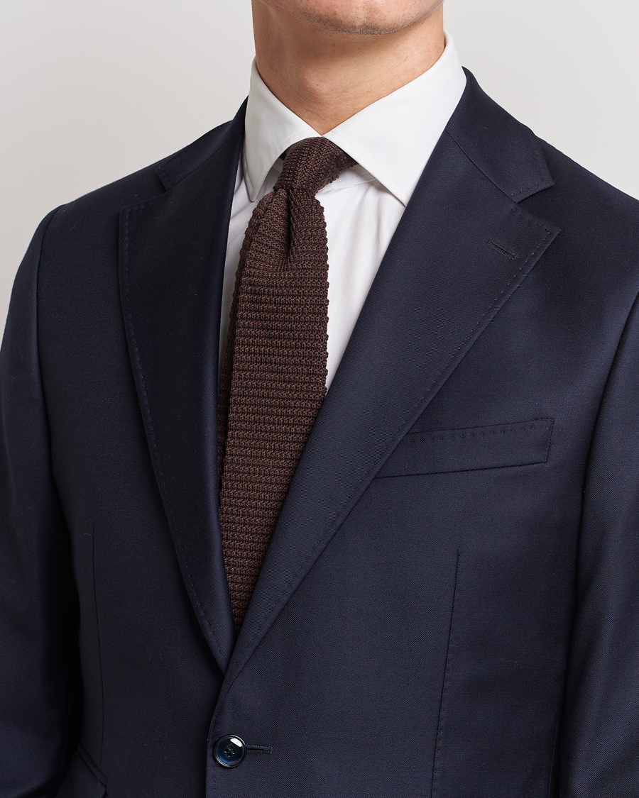 Herren | Amanda Christensen Wool Knitted 6cm Tie Brown | Amanda Christensen | Wool Knitted 6cm Tie Brown