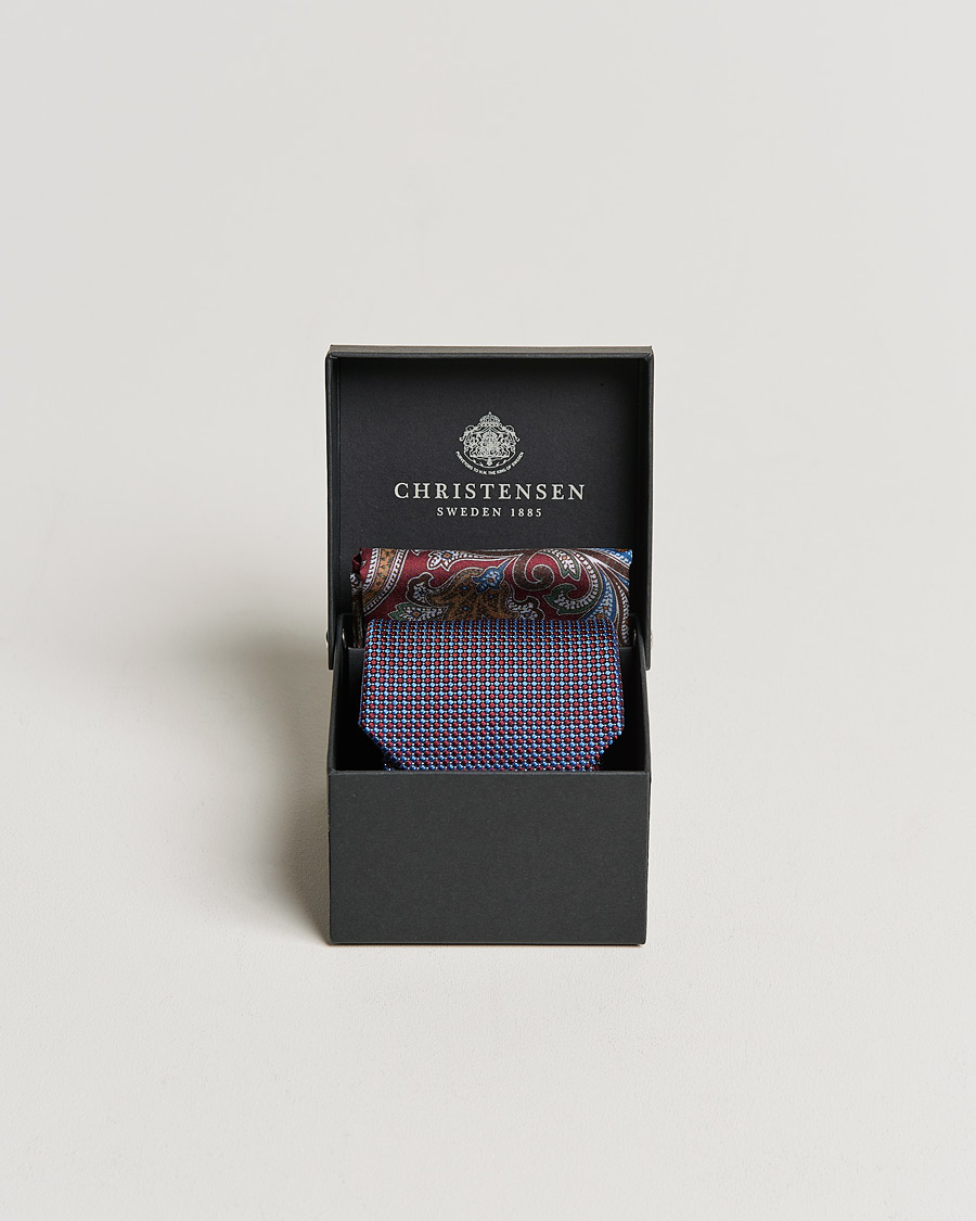 Herren | Amanda Christensen Box Set Silk 8 cm Paisley Tie And Pocket Square Wine | Amanda Christensen | Box Set Silk 8 cm Paisley Tie And Pocket Square Wine