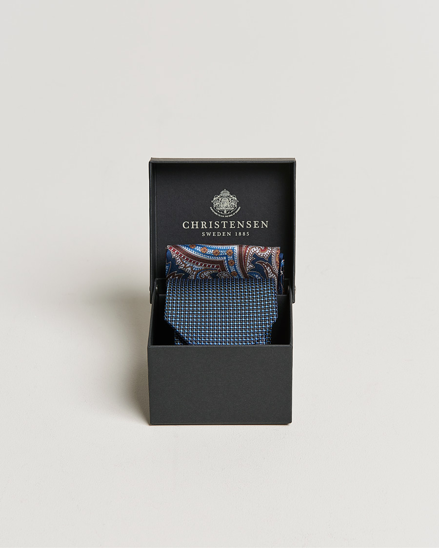 Herren | Amanda Christensen Box Set Silk 8 cm Paisley Tie And Pocket Square Navy | Amanda Christensen | Box Set Silk 8 cm Paisley Tie And Pocket Square Navy