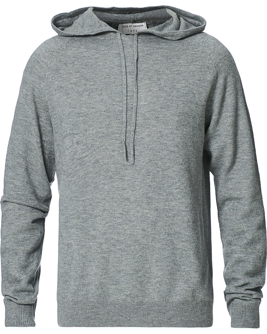 Herren | Pullover | Tiger of Sweden | Nakkne Wool Hoodie Med Grey Mel