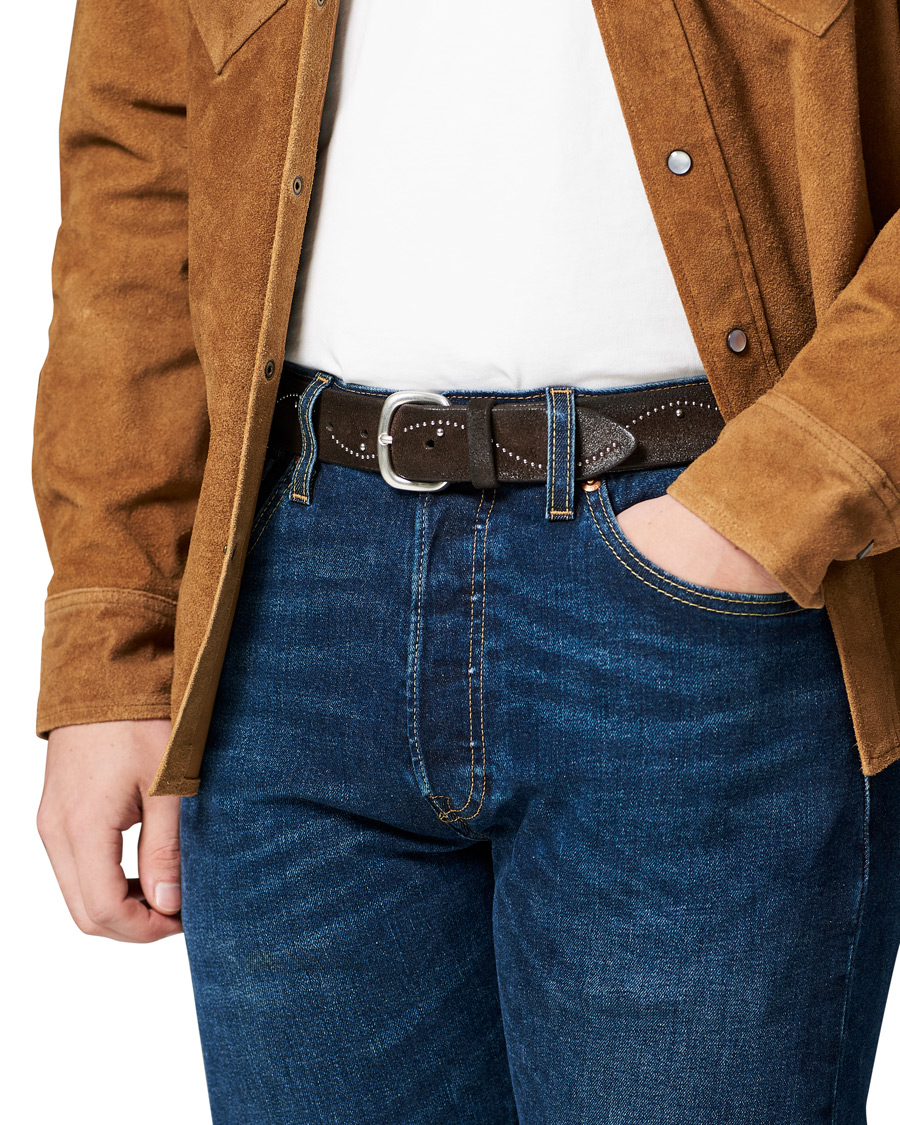 Herren | Orciani Suede Nit Belt 3,5 cm Dark Brown | Orciani | Suede Nit Belt 3,5 cm Dark Brown