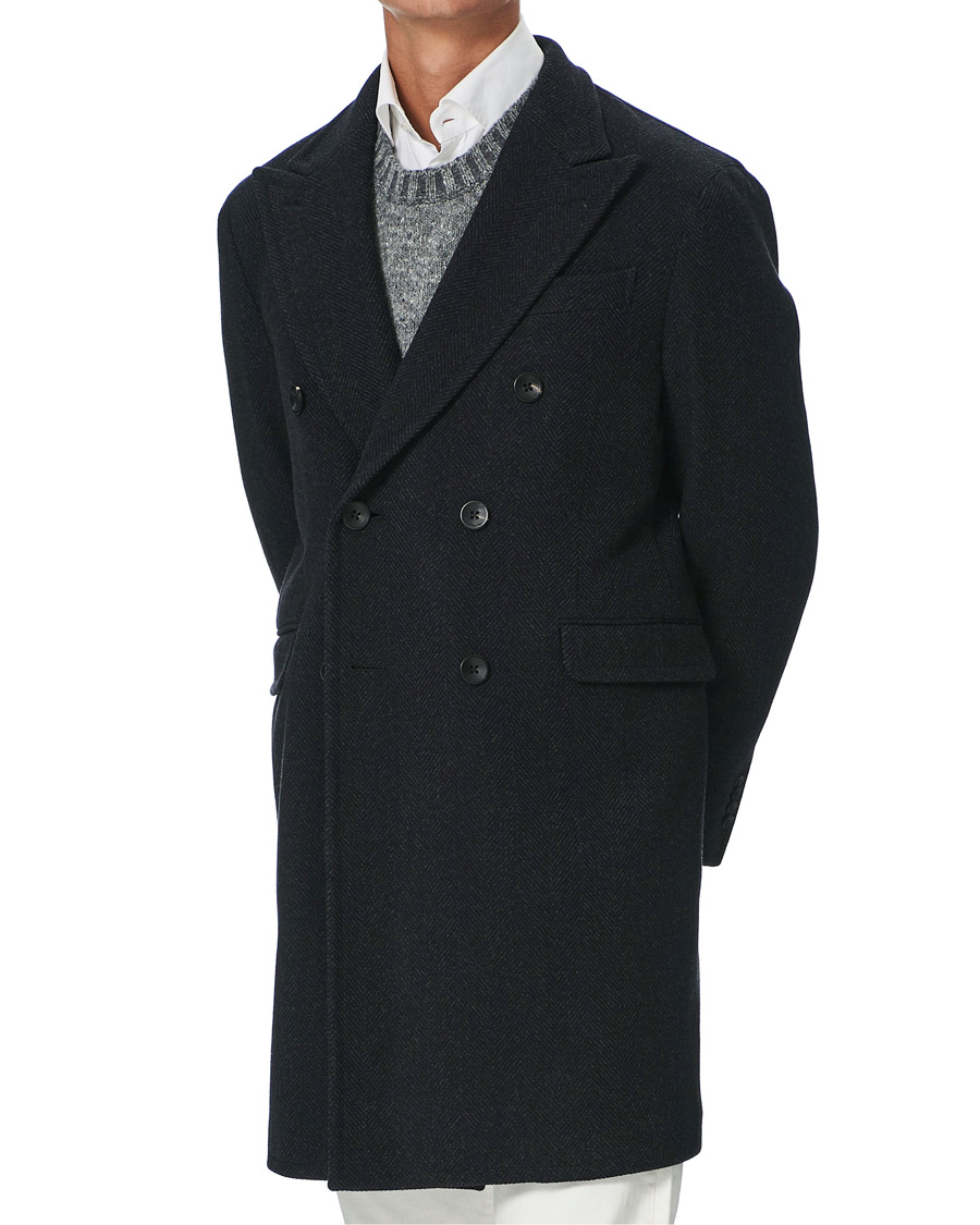 Herren | | Boglioli | Double Breasted Herringbone Coat Dark Grey