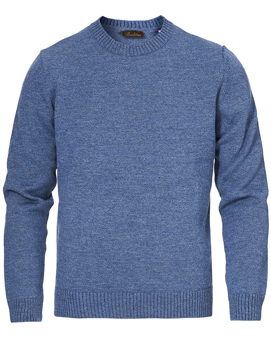 Herren | Pullover | Stenströms | Heavy Knitted Merino Crew Neck Blue Mouliné