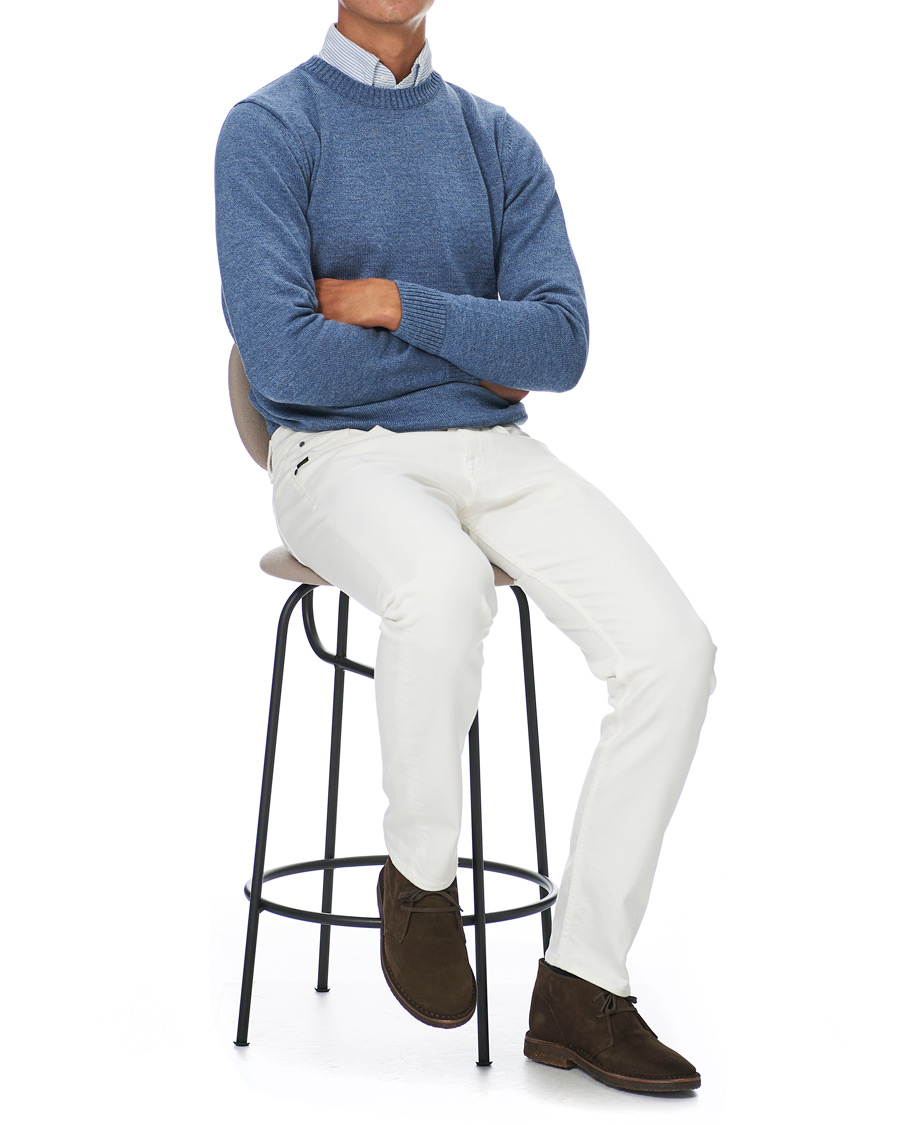 Herren | Pullover | Stenströms | Heavy Knitted Merino Crew Neck Blue Mouliné