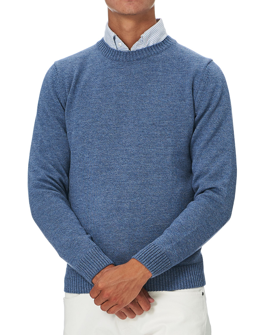 Herren | Pullover | Stenströms | Heavy Knitted Merino Crew Neck Blue Mouliné