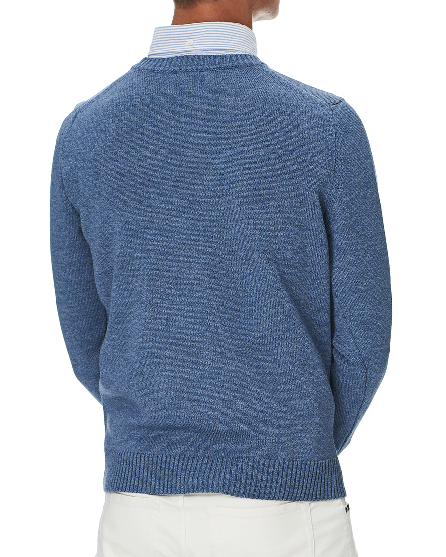 Herren | Pullover | Stenströms | Heavy Knitted Merino Crew Neck Blue Mouliné