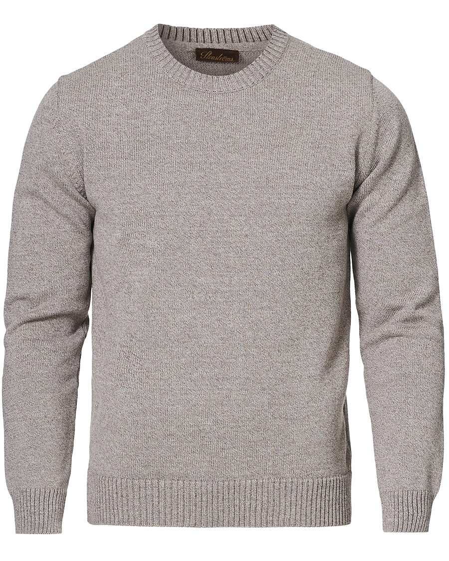 Herren | Pullover | Stenströms | Heavy Knitted Merino Crew Neck Beige Mouliné