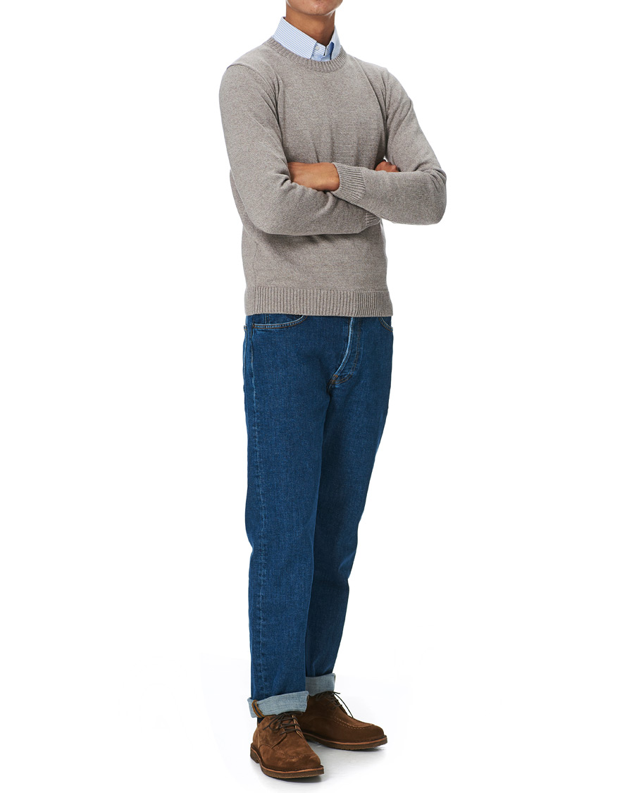 Herren | Pullover | Stenströms | Heavy Knitted Merino Crew Neck Beige Mouliné