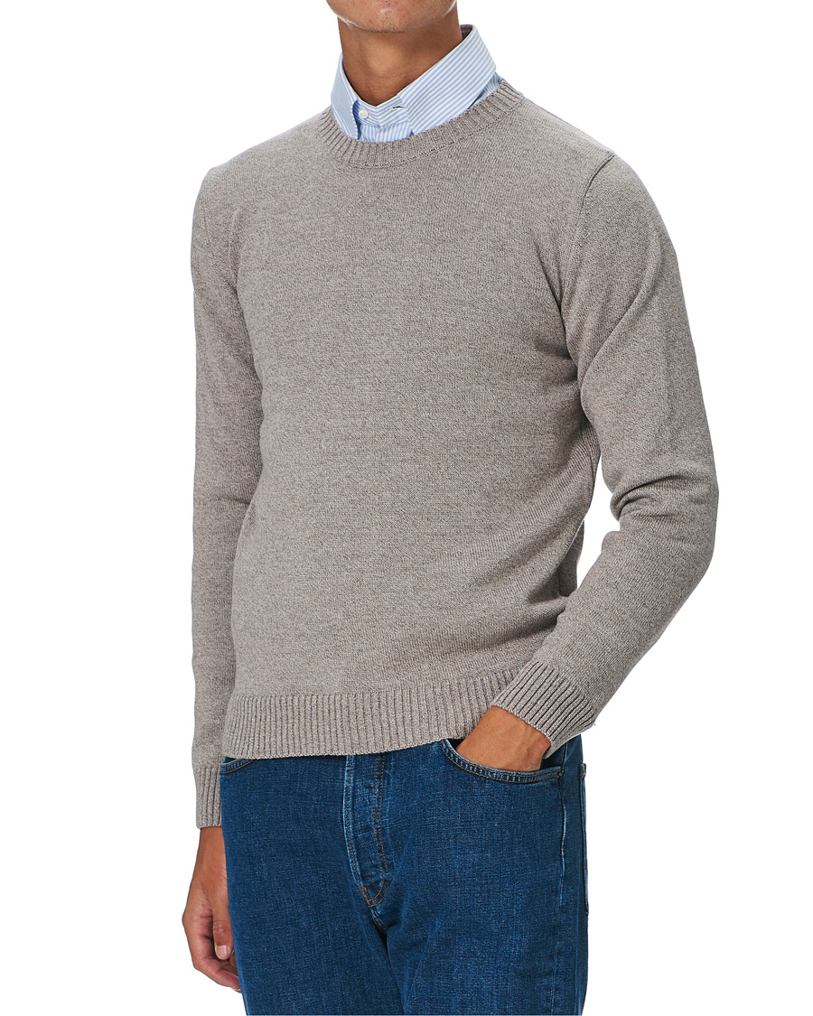 Herren | Pullover | Stenströms | Heavy Knitted Merino Crew Neck Beige Mouliné
