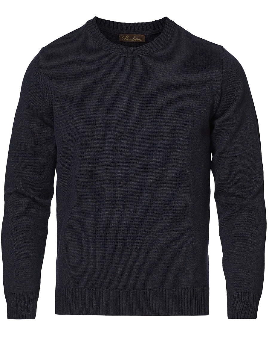 Herren | Pullover | Stenströms | Heavy Knitted Merino Crew Neck Brown/Blue Mouliné