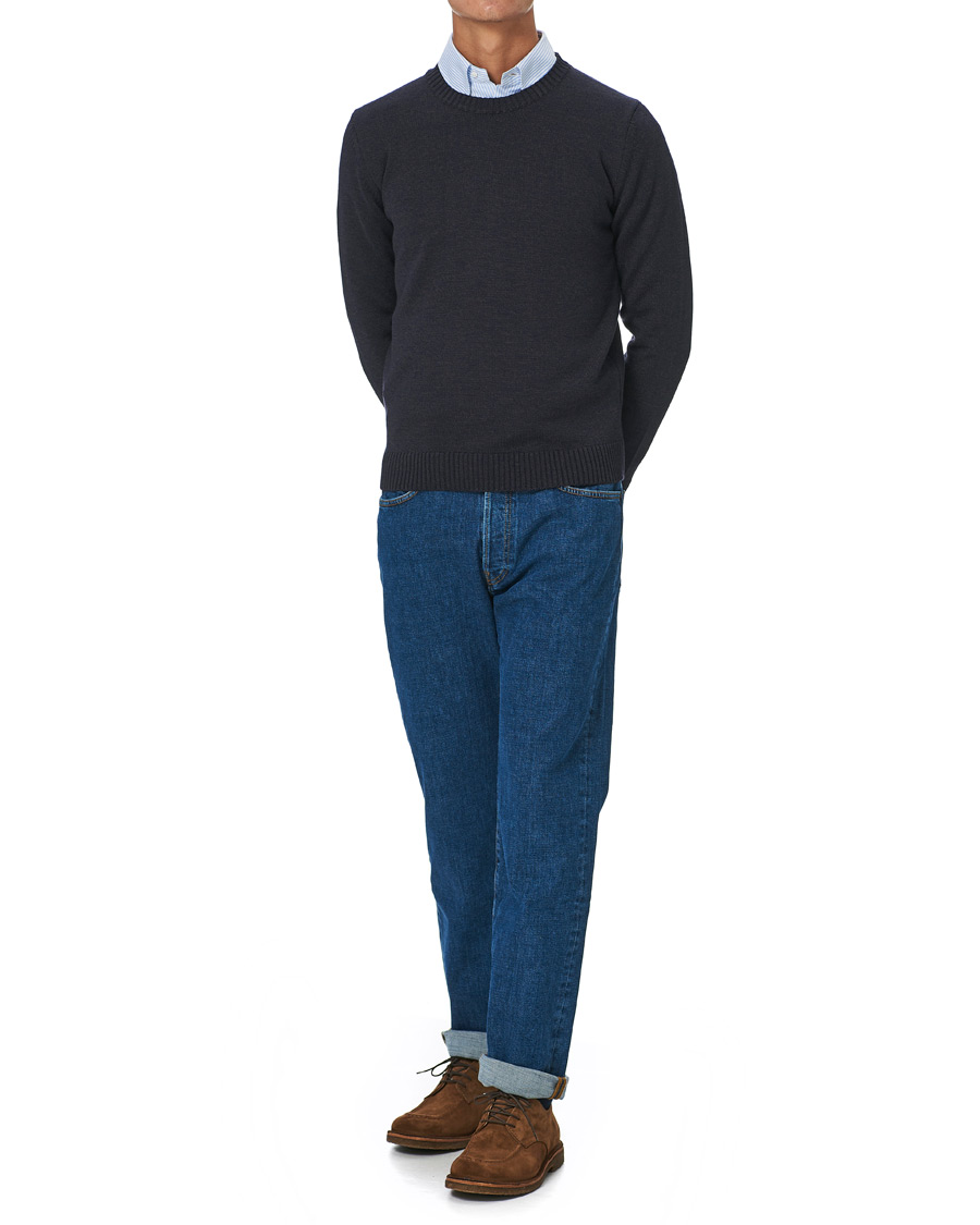 Herren | Pullover | Stenströms | Heavy Knitted Merino Crew Neck Brown/Blue Mouliné