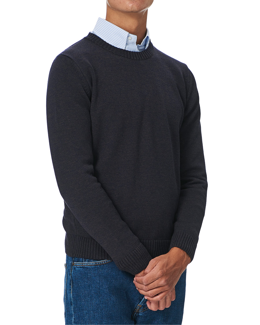 Herren | Pullover | Stenströms | Heavy Knitted Merino Crew Neck Brown/Blue Mouliné