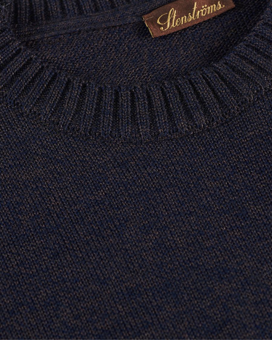 Herren | Pullover | Stenströms | Heavy Knitted Merino Crew Neck Brown/Blue Mouliné