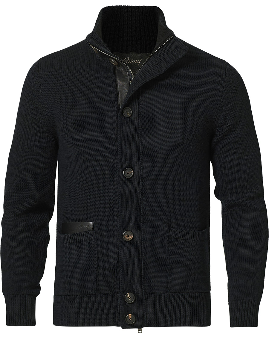 Herren | Pullover | Brioni | Heavy Wool Cardigan Jacket Navy