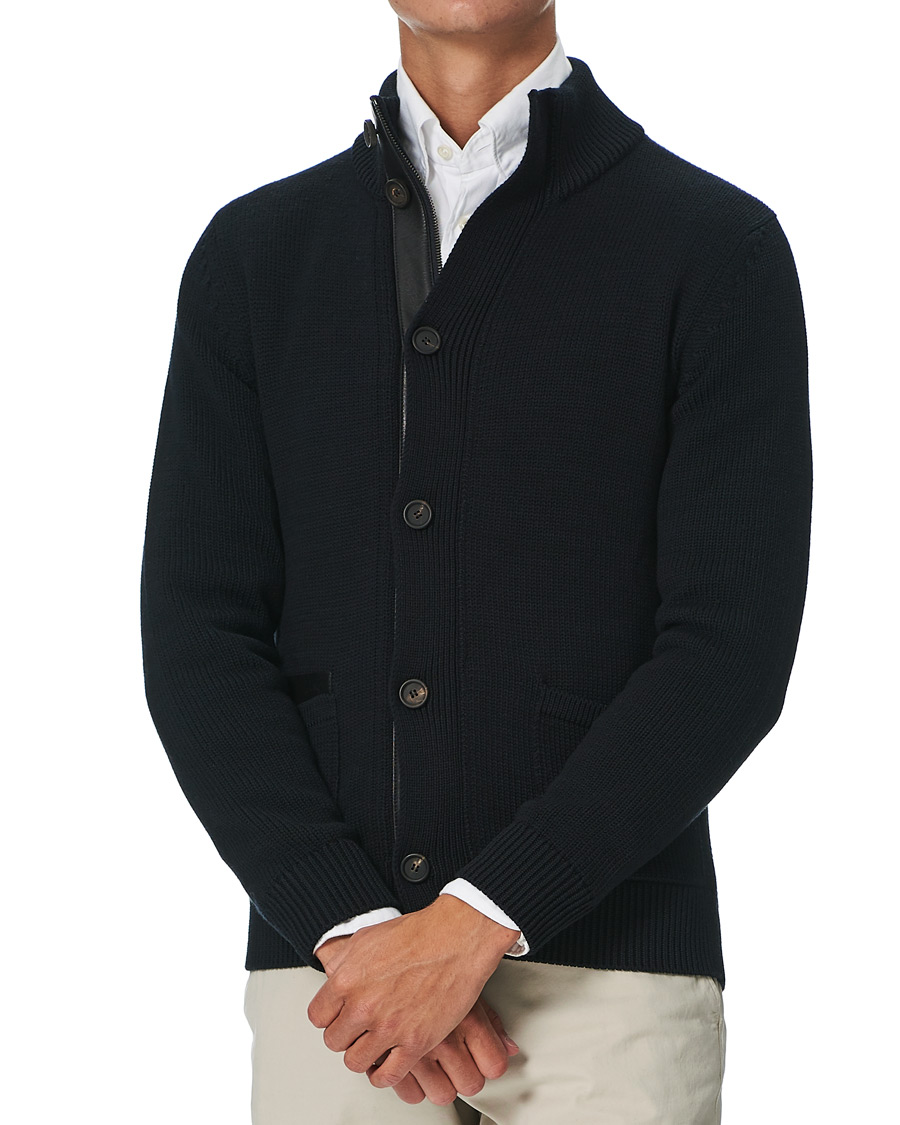 Herren | Pullover | Brioni | Heavy Wool Cardigan Jacket Navy