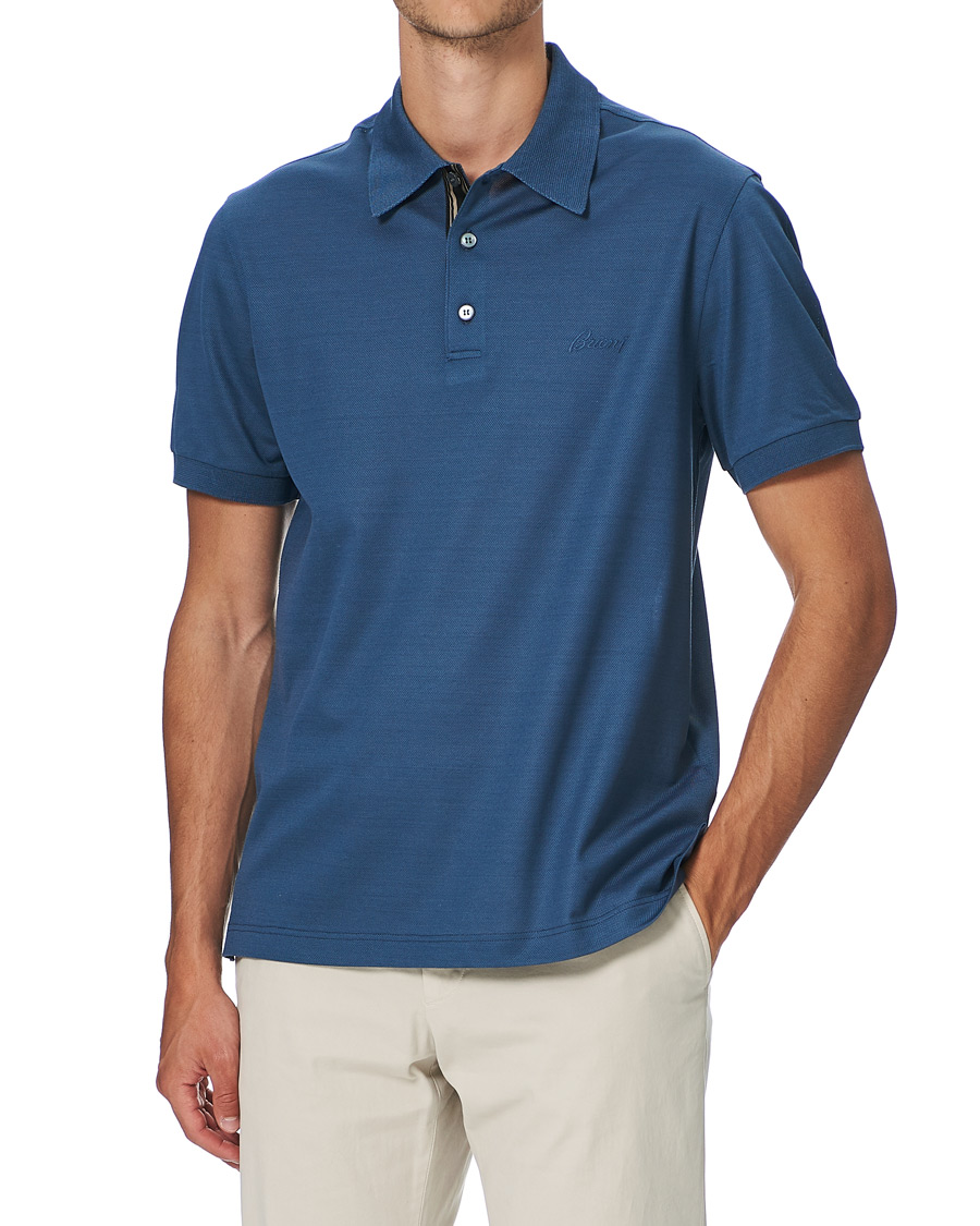 Herren | Poloshirts | Brioni | Contrast Placket Polo Piquet Dark Blue