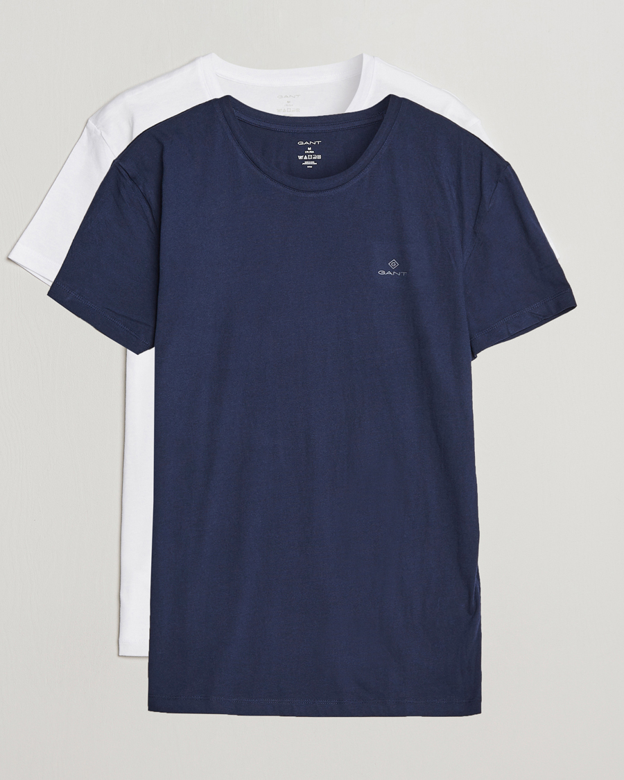 Herren | T-Shirts | GANT | 2-Pack Crew Neck T-Shirt Navy/White
