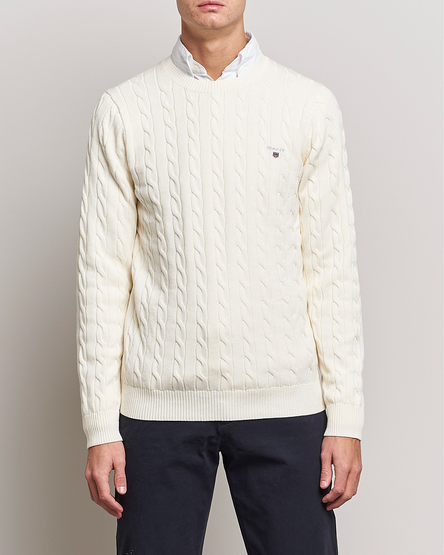 Herren | | GANT | Cotton Cable Crew Neck Pullover Cream