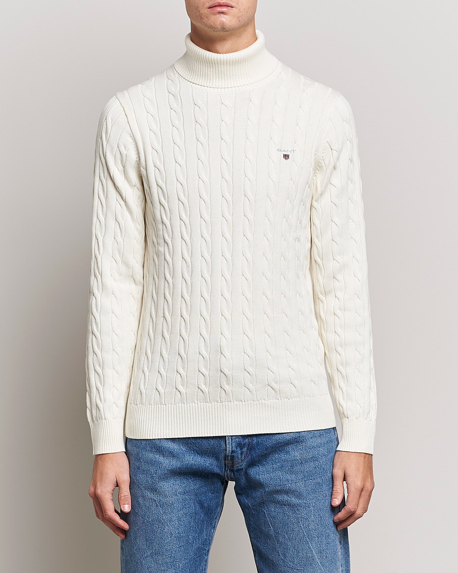 Herren | GANT | GANT | Cotton Cable Turtleneck Cream