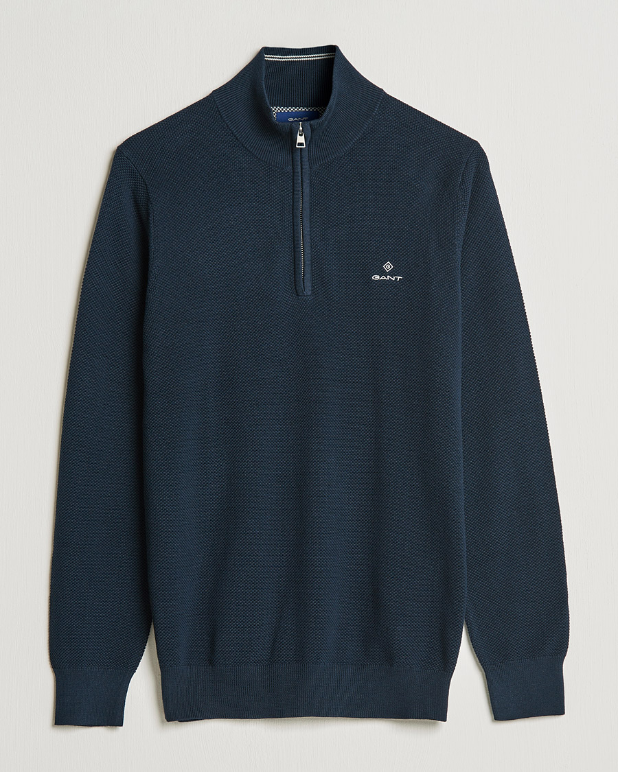 Herren | Pullover | GANT | Cotton Pique Half-Zip Sweater Evening Blue