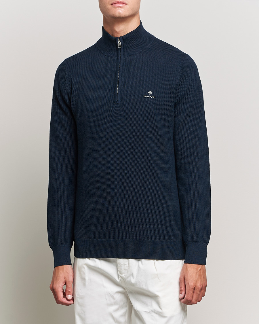 Herren | Pullover | GANT | Cotton Pique Half-Zip Sweater Evening Blue