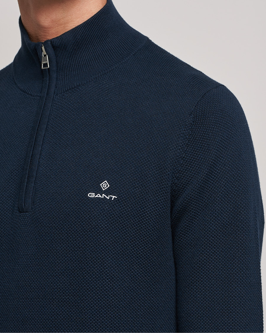 Herren | Pullover | GANT | Cotton Pique Half-Zip Sweater Evening Blue