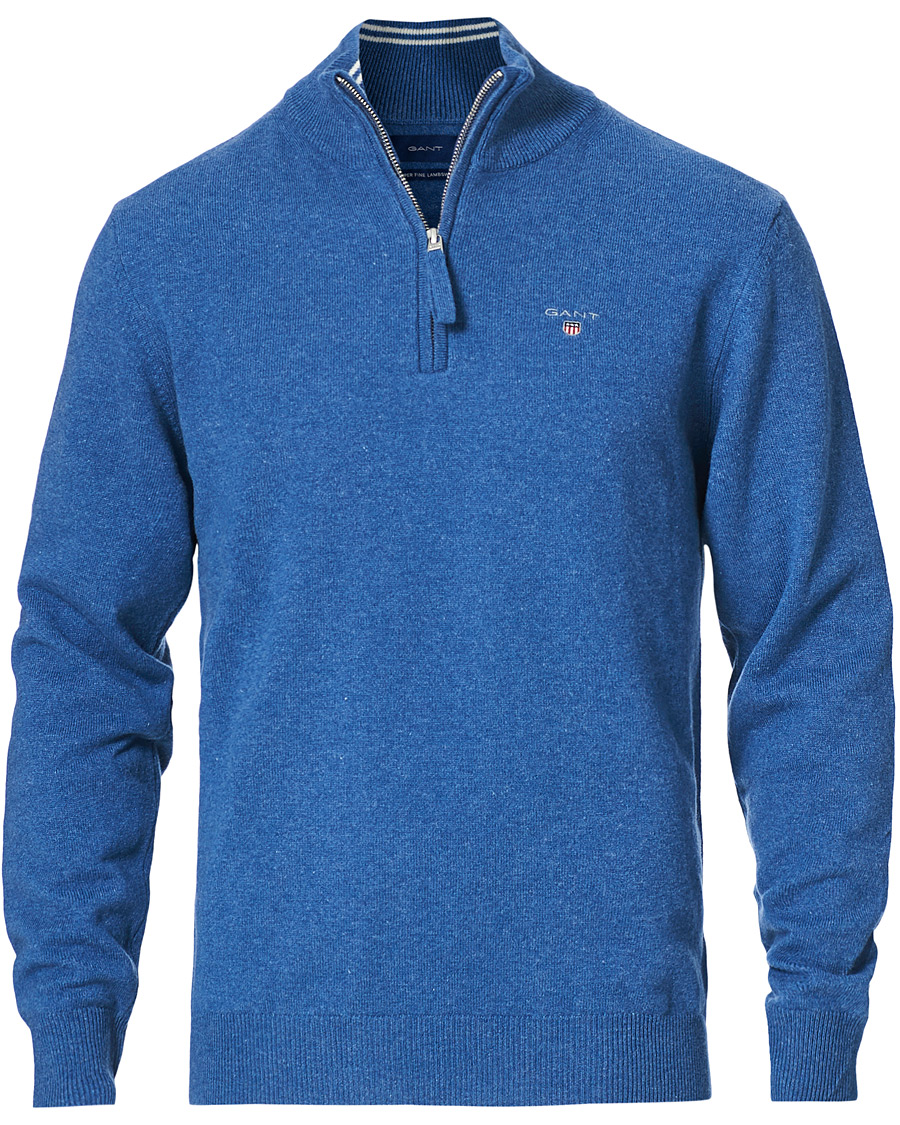 Herren | Pullover | GANT | Lambswool Half Zip Sweater Stone Blue Melange