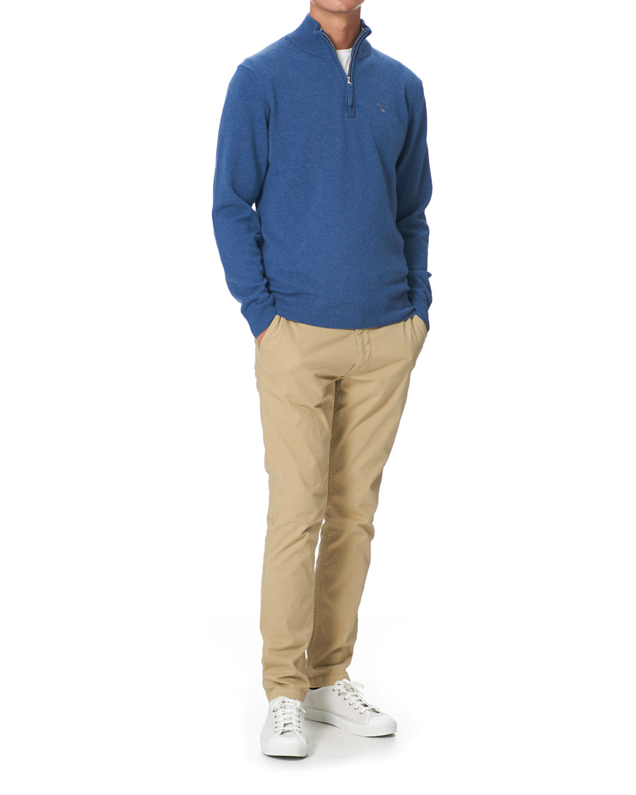 Herren | Pullover | GANT | Lambswool Half Zip Sweater Stone Blue Melange