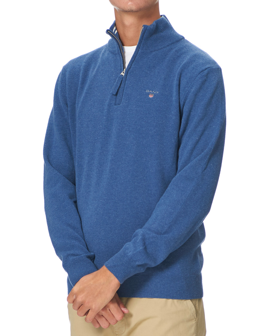 Herren | Pullover | GANT | Lambswool Half Zip Sweater Stone Blue Melange