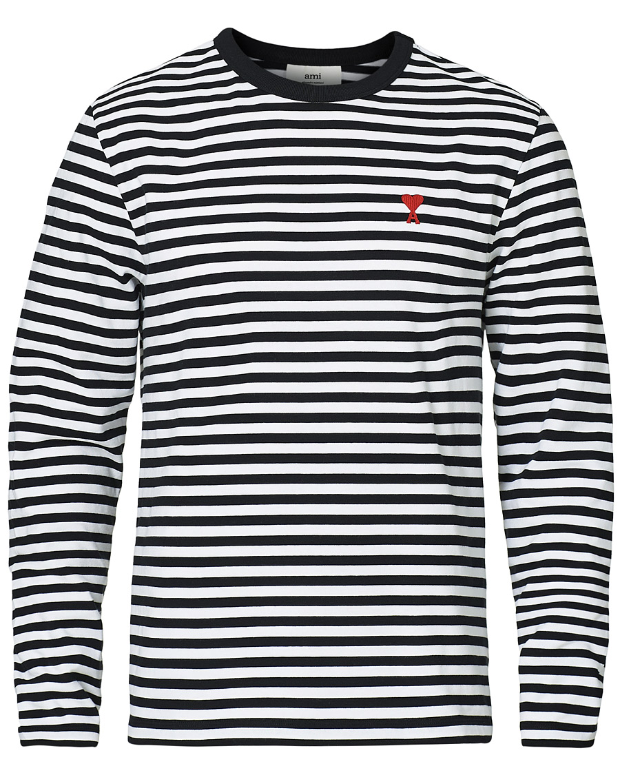 Herren | T-Shirts | AMI | Striped Long Sleeve Tee Black/White