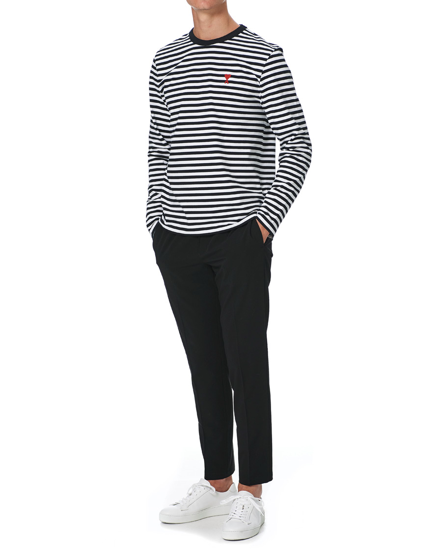 Herren | T-Shirts | AMI | Striped Long Sleeve Tee Black/White