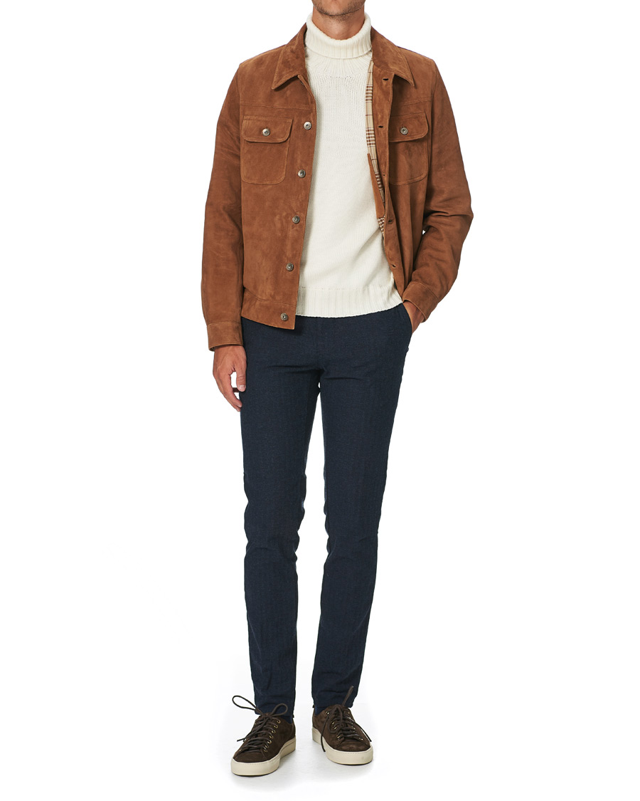 Herren | Hosen | Incotex | Slim Fit Cotton/Wool Herringbone Slacks Navy