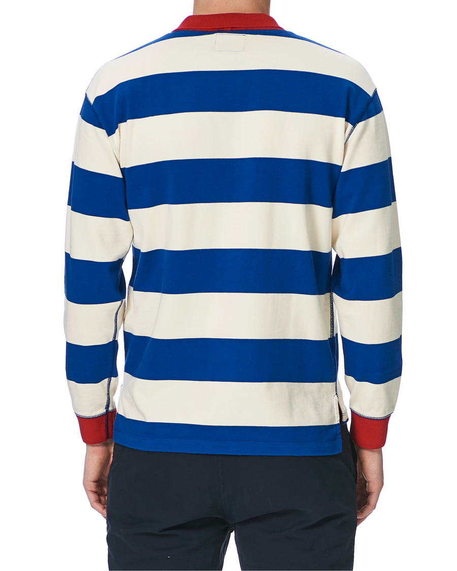 Herren | T-Shirts | Drake's | Mock Collar Long Sleeve Tee Blue/White