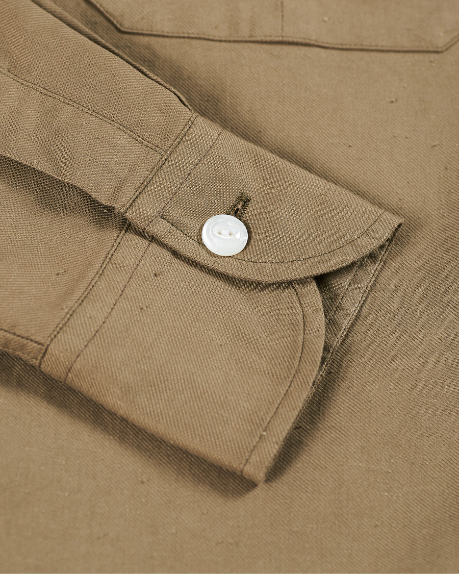 Herren | Hemden | Drake's | Two Pocket Cotton Work Shirt Khaki