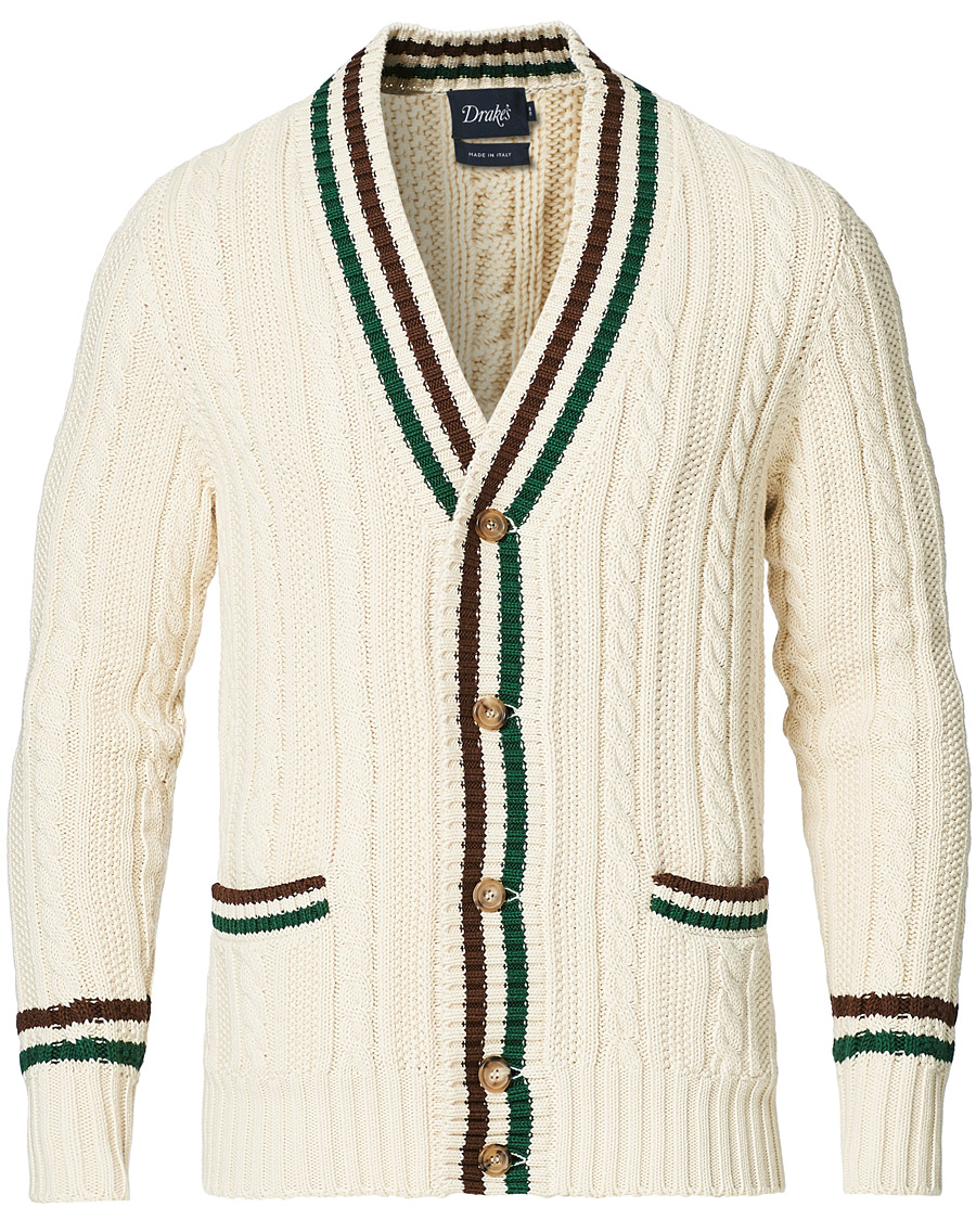 Herren | Pullover | Drake's | Cotton/Cashmere Cricket V-Neck Jumper Ecru