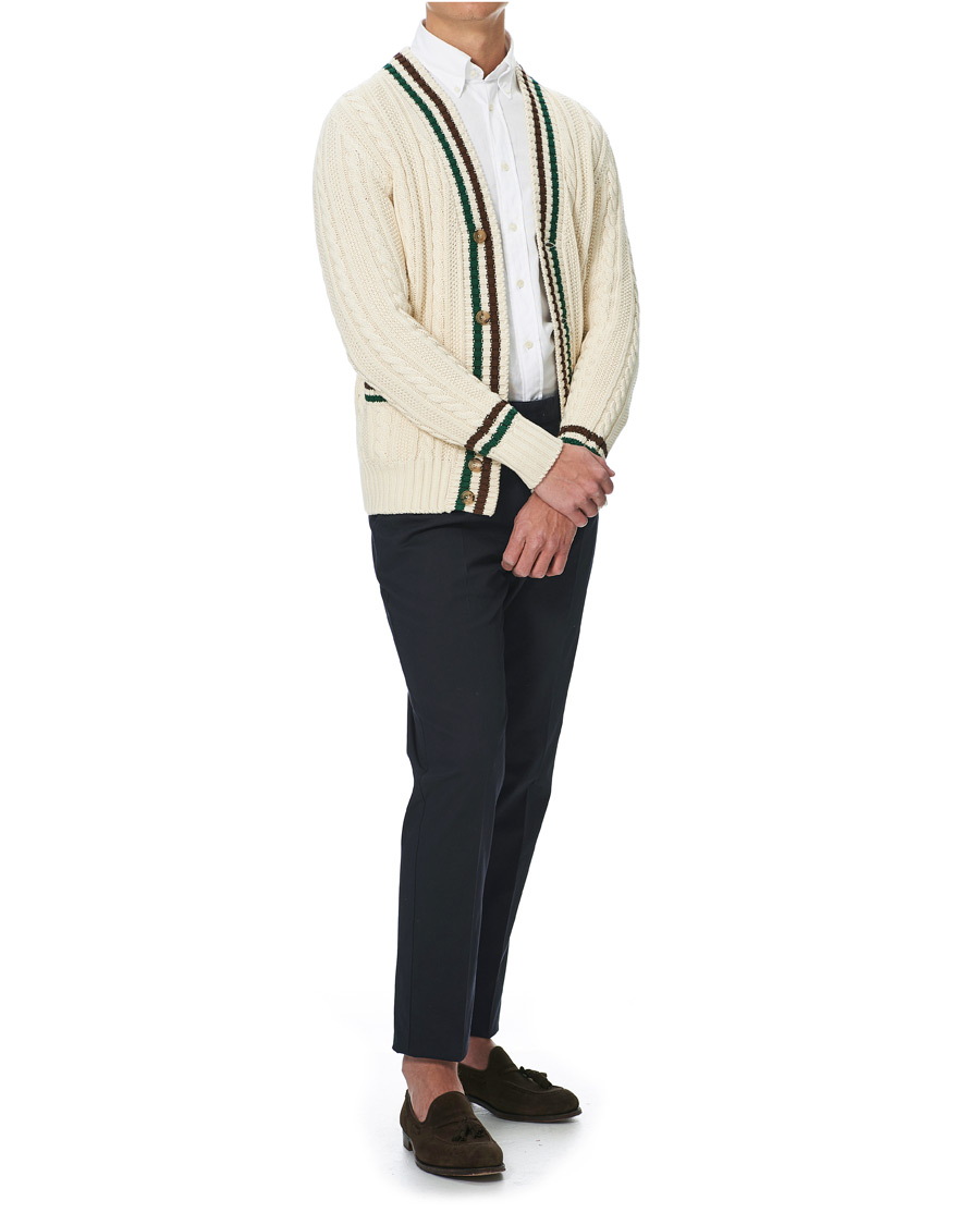 Herren | Pullover | Drake's | Cotton/Cashmere Cricket V-Neck Jumper Ecru
