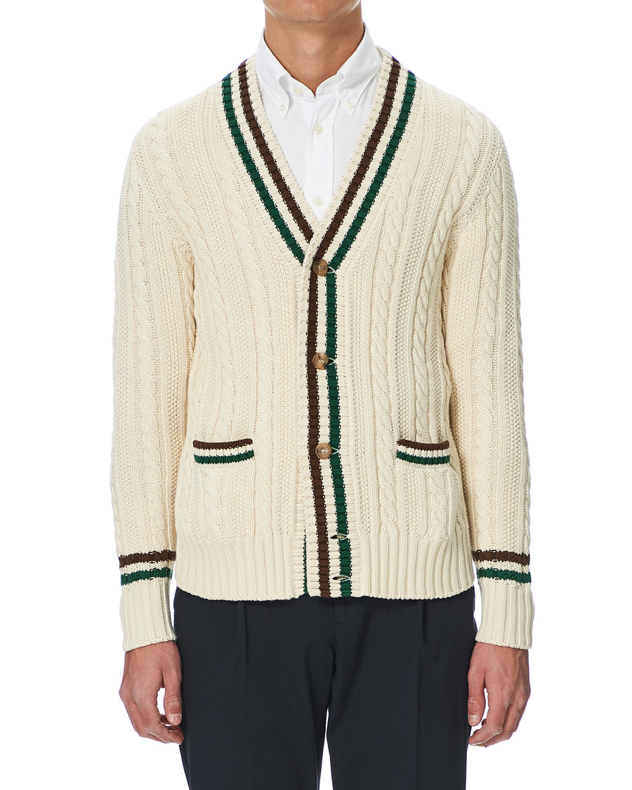 Herren | Pullover | Drake's | Cotton/Cashmere Cricket V-Neck Jumper Ecru