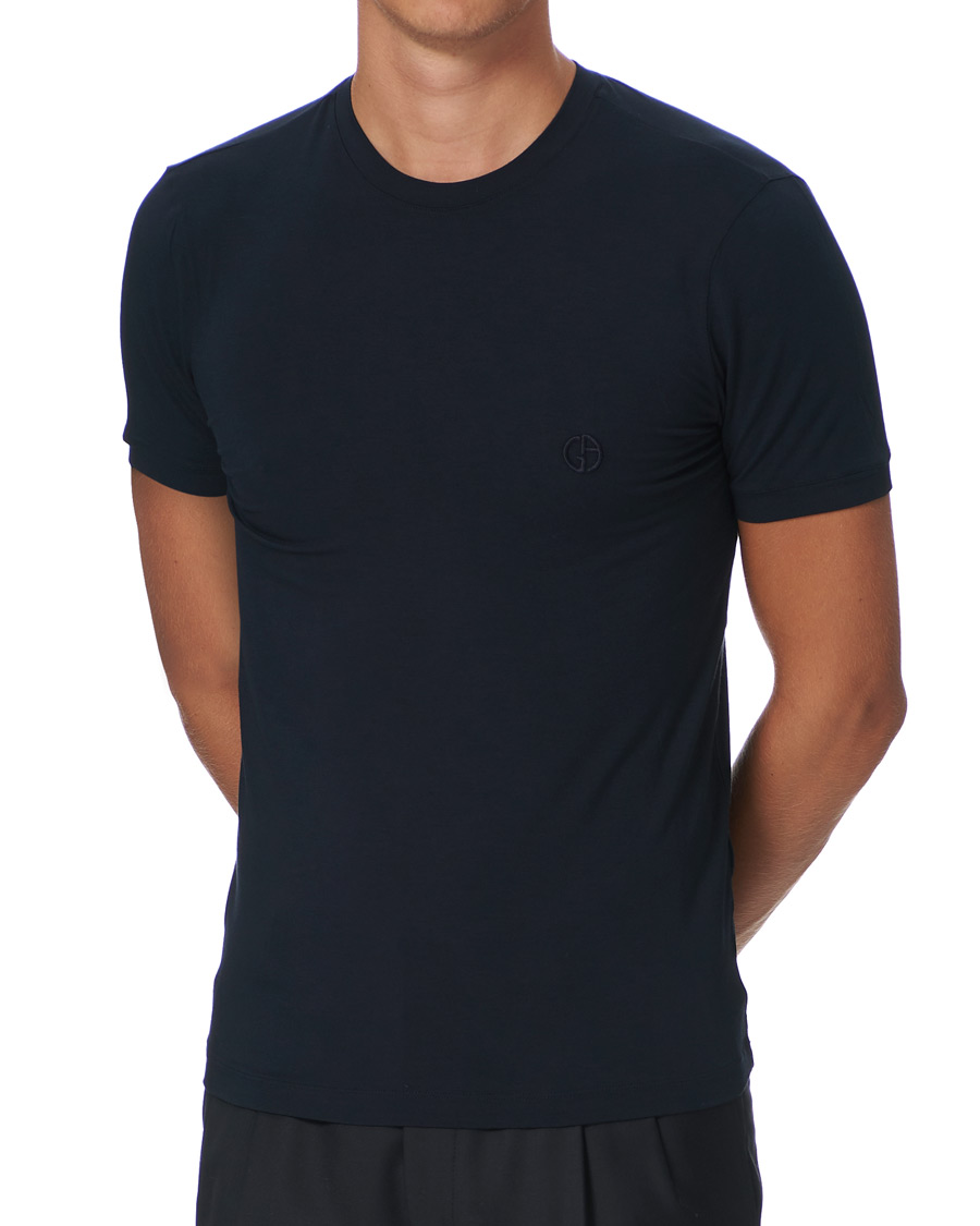 Herren | T-Shirts | Giorgio Armani | Embroidered Logo T-Shirt Navy